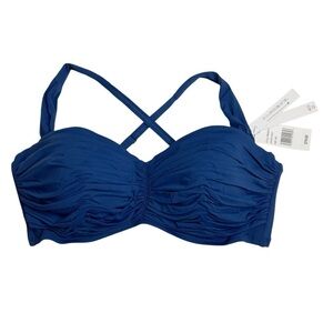 Bleu Rod Beattie Kore Shirred Bandeau Bikini Top Navy Blue 40D New with Tags